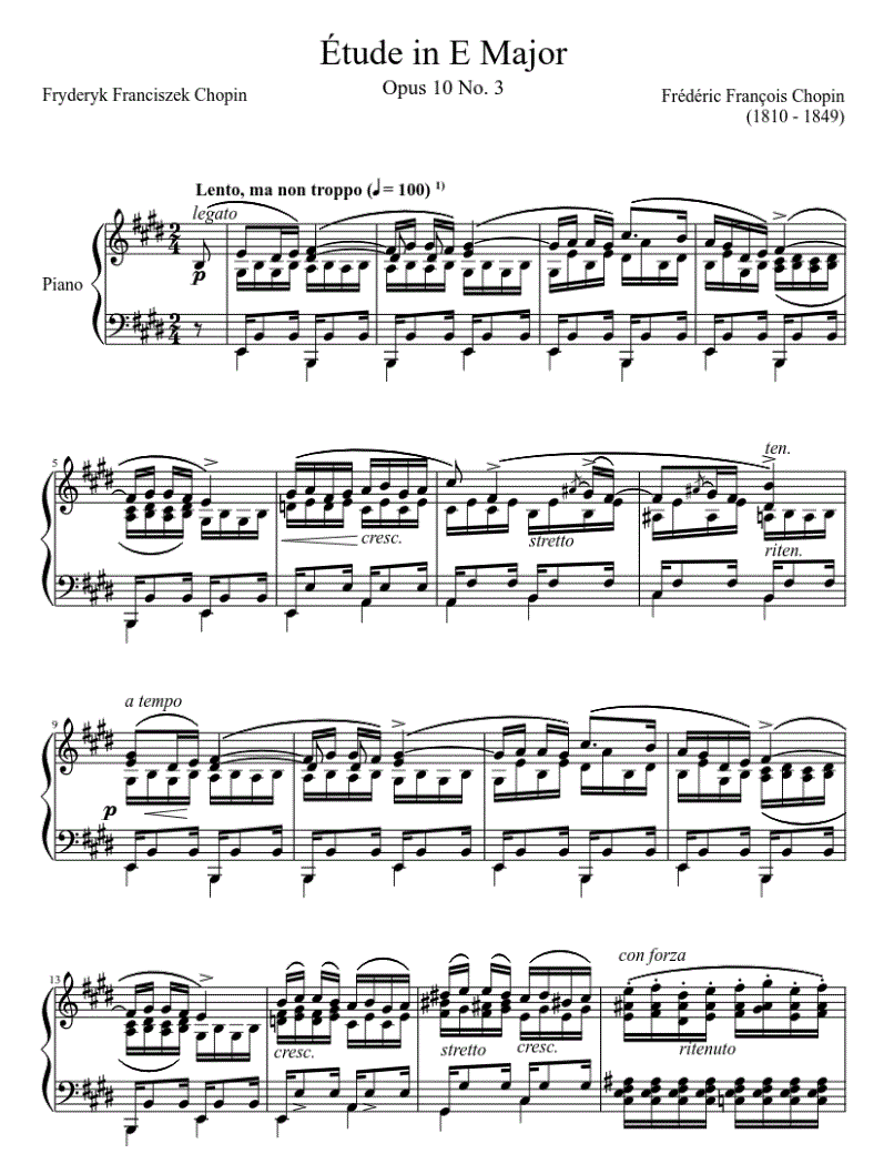 Chopin - Etude in E Maj Op 10 - Tristesse-1